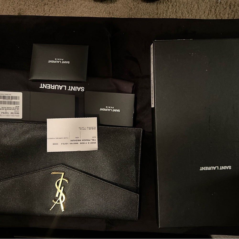 Saint Laurent Black Clutch with Gold Logo - Picture 3 of 5